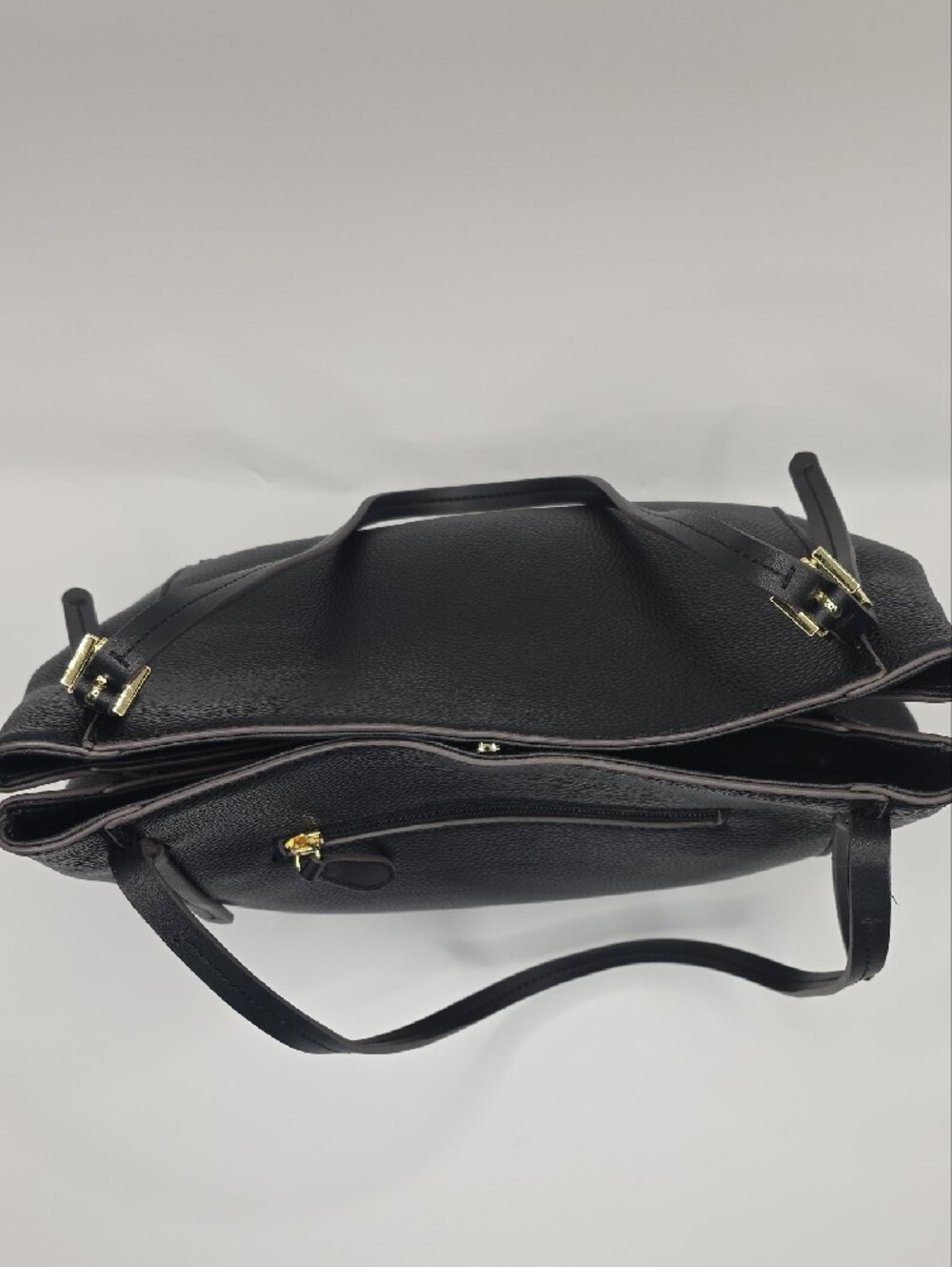 Liz Claiborne Black Pebbled Shoulder Tote with Gold Hardware - Picture 3 of 11